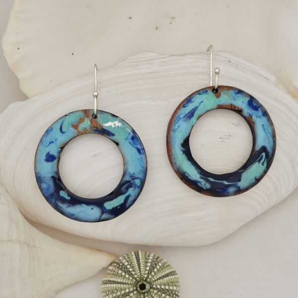 Round Ocean Blue loupes on Silver Earrings