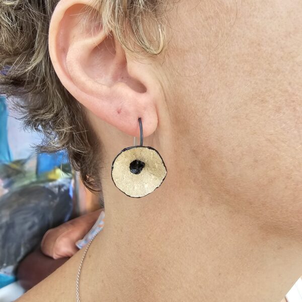 Oxidised Silver and Beige Earrings