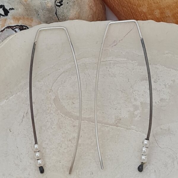 Polished & Oxidised Silver Earrings with silver balls